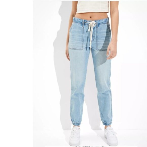 American Eagle Blue Cozy Next Level Stretch Jogger Jeans, Size 0 - Picture 1 of 4